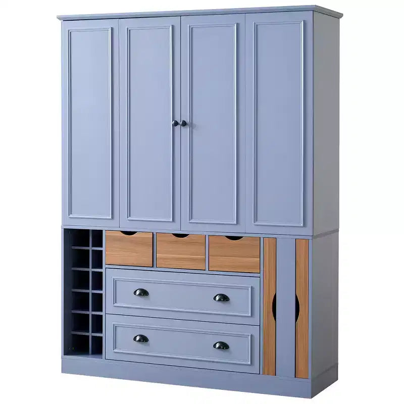 Whisen 71'' Tall Freestanding Kitchen Pantry, Large Dining Storage Cabinet Cupboard Sideboards With 4 Foldable Doors, Shelves, Wine Racks