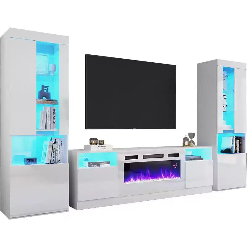 AMERLIFE Modern Highgloss Fireplace Entertainment Center Set
