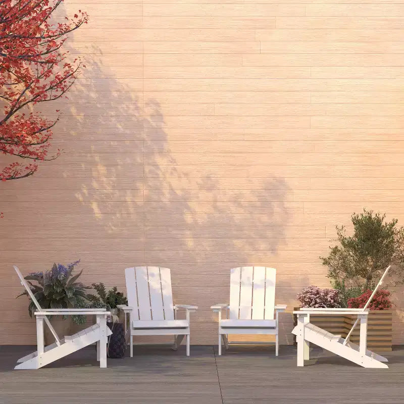 Merrick Lane Set of 4 All-Weather Poly Resin Wood Adirondack Chairs in White