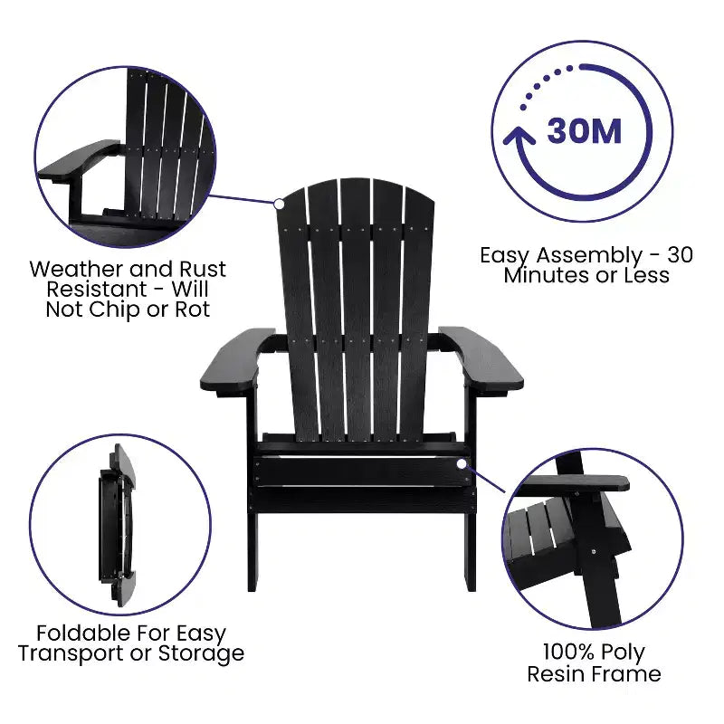 Merrick Lane Set of 4 Poly Resin Folding Adirondack Lounge Chair - All-Weather Indoor/Outdoor Patio Chair