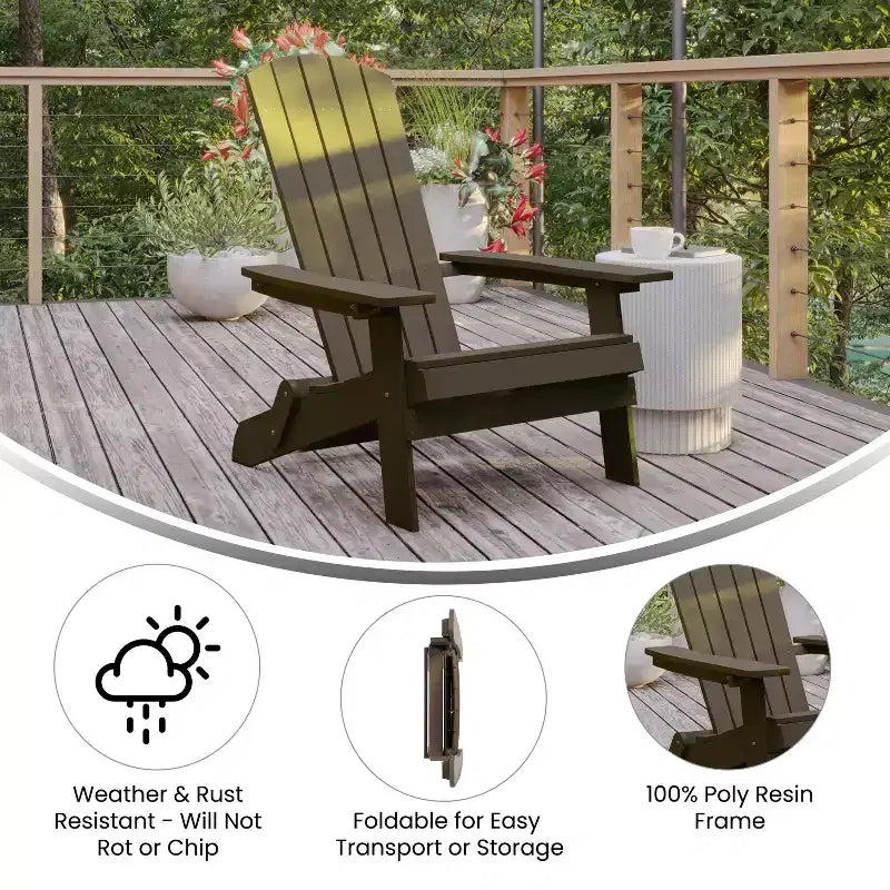 Merrick Lane Set of 4 Poly Resin Folding Adirondack Lounge Chair - All-Weather Indoor/Outdoor Patio Chair