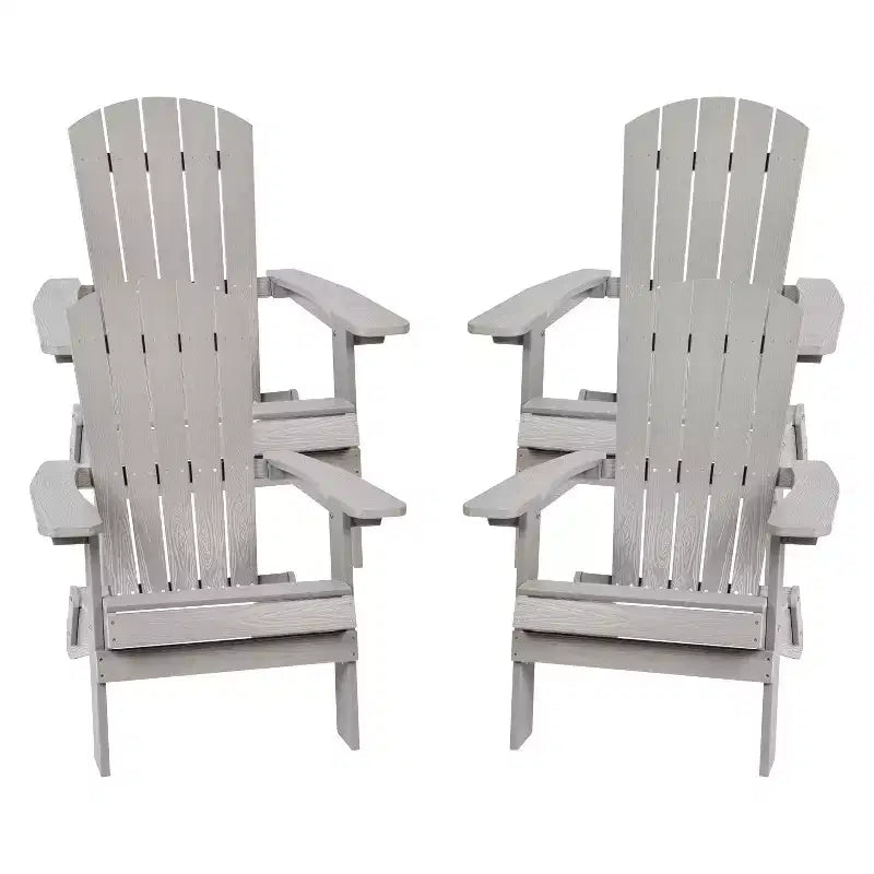Merrick Lane Set of 4 Poly Resin Folding Adirondack Lounge Chair - All-Weather Indoor/Outdoor Patio Chair