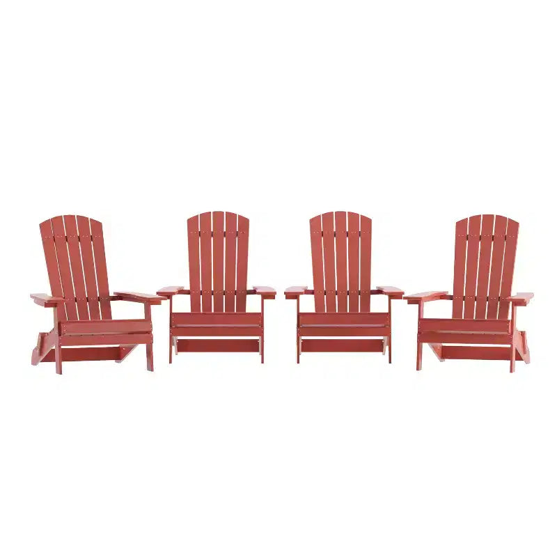 Merrick Lane Set of 4 Poly Resin Folding Adirondack Lounge Chair - All-Weather Indoor/Outdoor Patio Chair