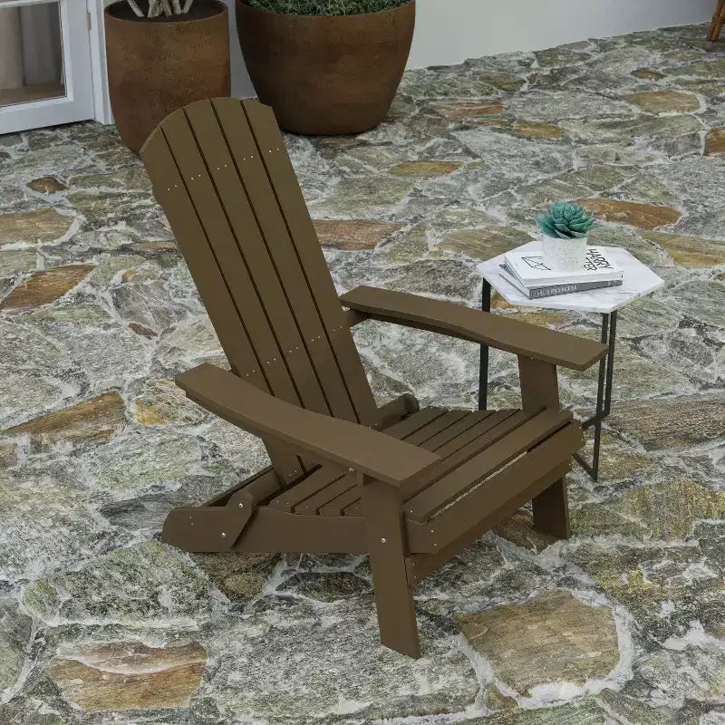 Merrick Lane Set of 2 Poly Resin Folding Adirondack Lounge Chair - All-Weather Indoor/Outdoor Patio Chair