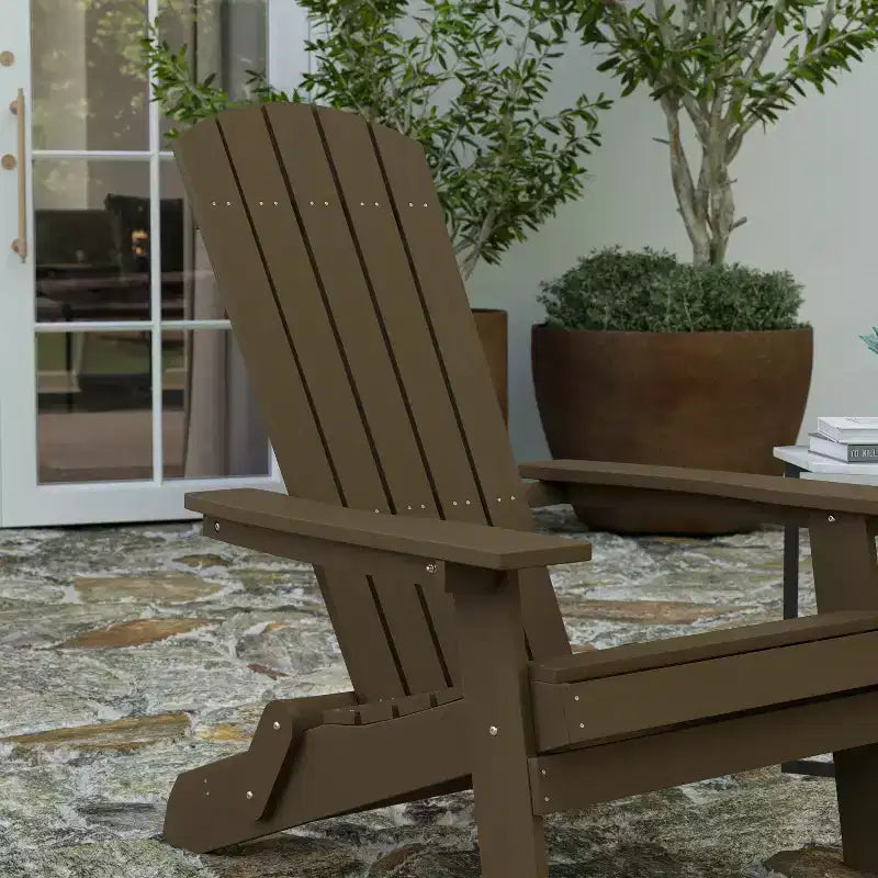 Merrick Lane Set of 2 Poly Resin Folding Adirondack Lounge Chair - All-Weather Indoor/Outdoor Patio Chair