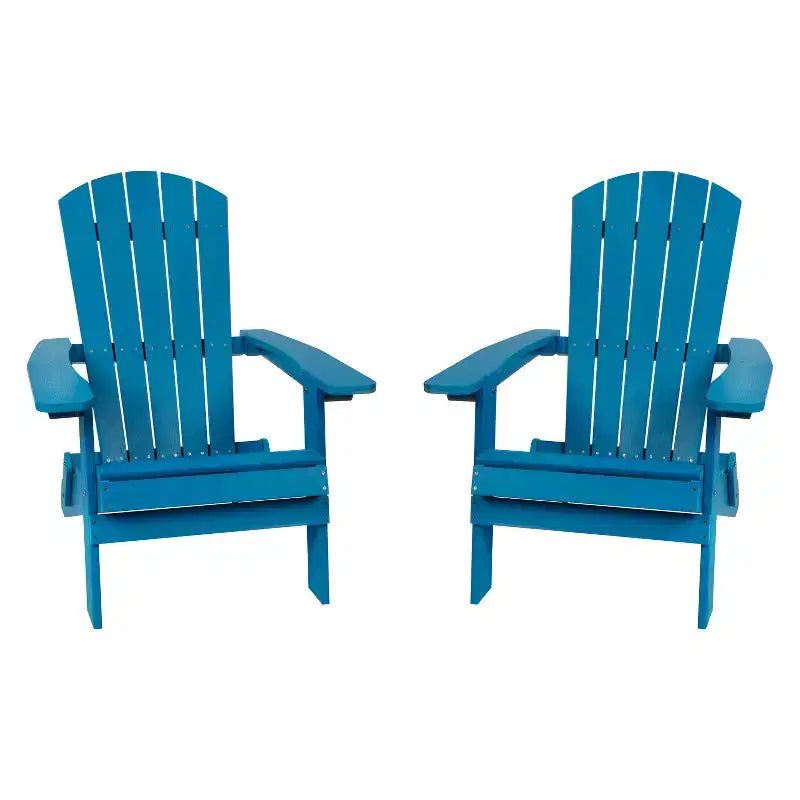 Merrick Lane Set of 2 Poly Resin Folding Adirondack Lounge Chair - All-Weather Indoor/Outdoor Patio Chair