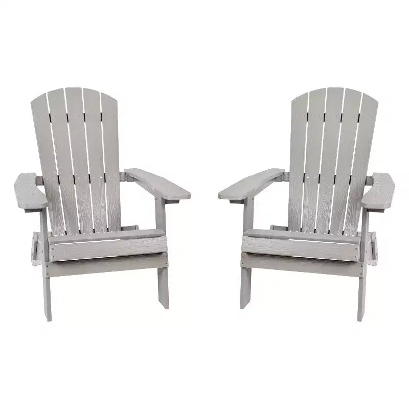 Merrick Lane Set of 2 Poly Resin Folding Adirondack Lounge Chair - All-Weather Indoor/Outdoor Patio Chair