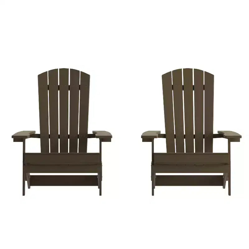 Merrick Lane Set of 2 Poly Resin Folding Adirondack Lounge Chair - All-Weather Indoor/Outdoor Patio Chair