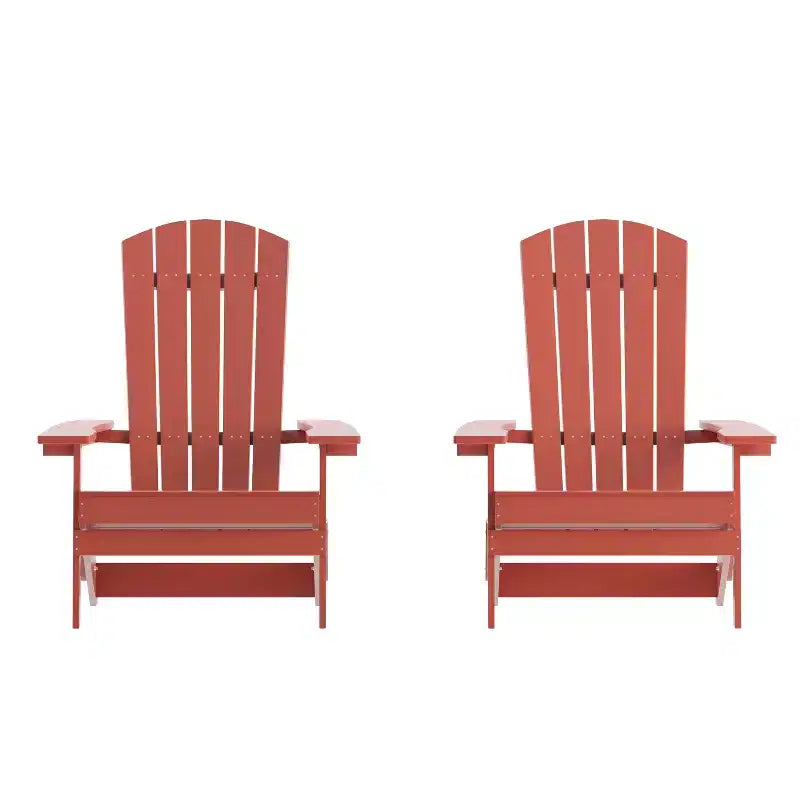 Merrick Lane Set of 2 Poly Resin Folding Adirondack Lounge Chair - All-Weather Indoor/Outdoor Patio Chair