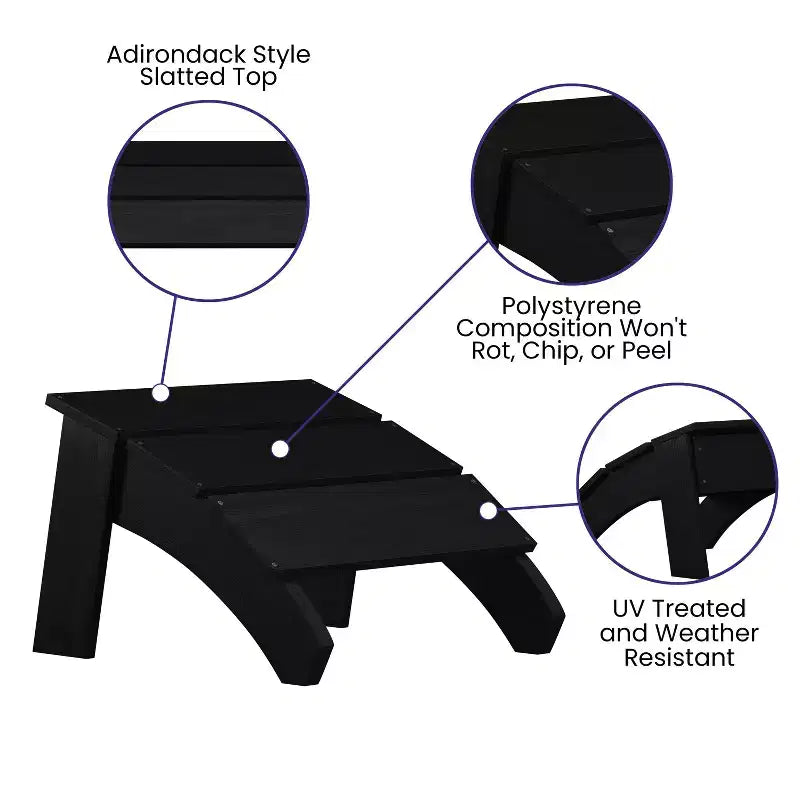 Merrick Lane Modern All-Weather Poly Resin Wood Adirondack Ottoman Foot Rest