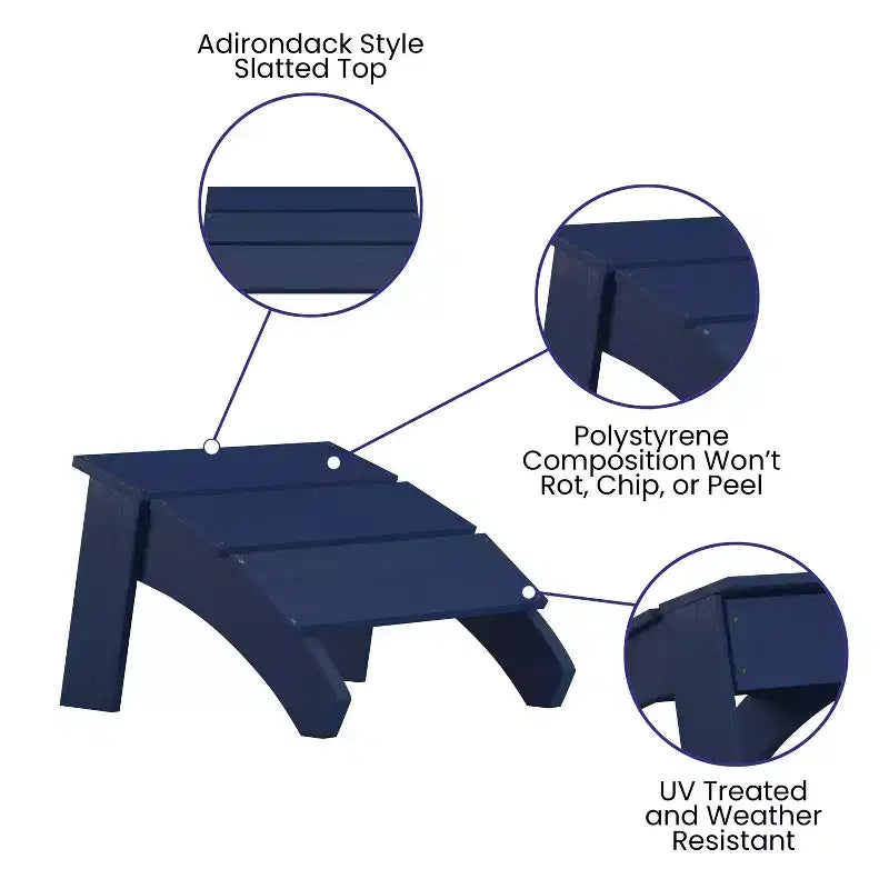 Merrick Lane Modern All-Weather Poly Resin Wood Adirondack Ottoman Foot Rest