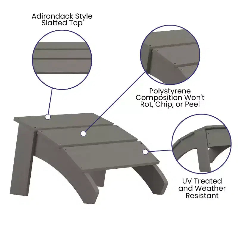 Merrick Lane Modern All-Weather Poly Resin Wood Adirondack Ottoman Foot Rest