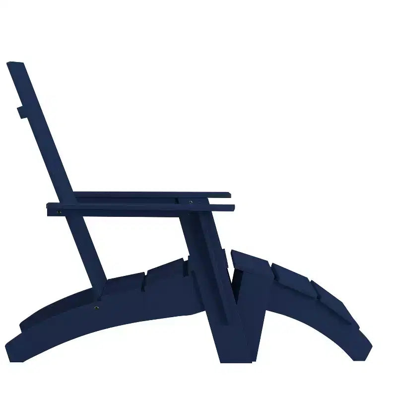 Chaise de patio Merrick Lane Adirondack moderne à lattes avec pouf assorti