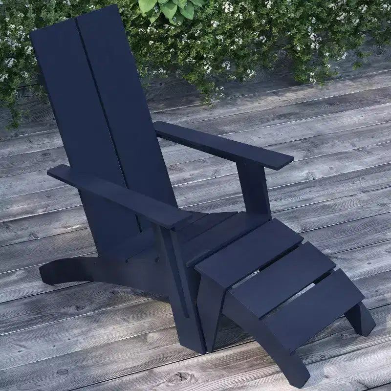Chaise de patio Merrick Lane Adirondack moderne à lattes avec pouf assorti