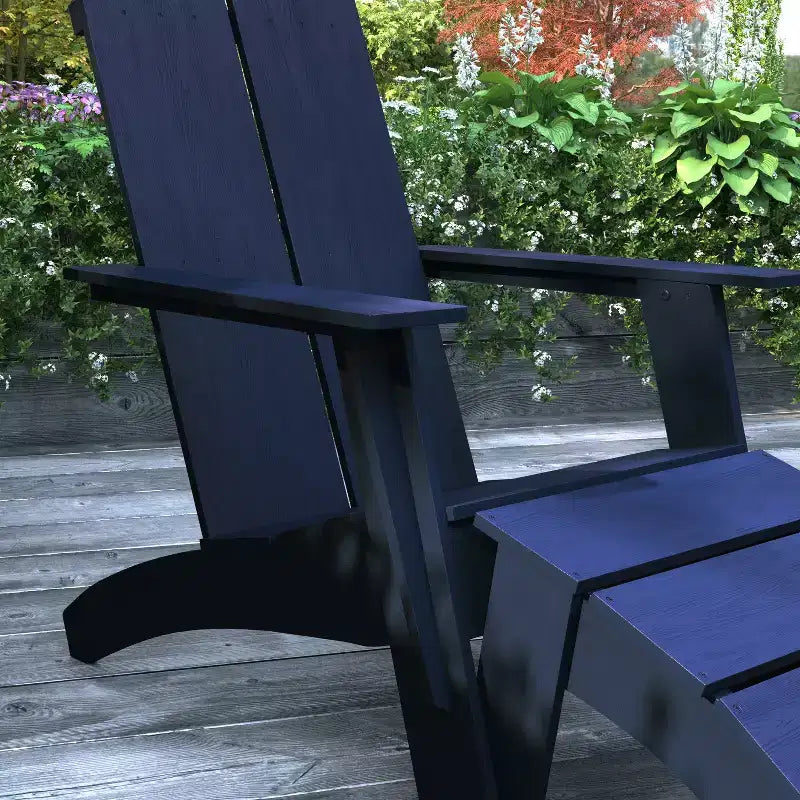 Chaise de patio Merrick Lane Adirondack moderne à lattes avec pouf assorti