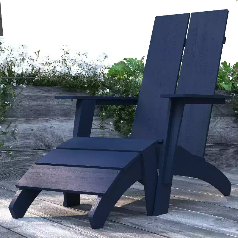 Chaise de patio Merrick Lane Adirondack moderne à lattes avec pouf assorti
