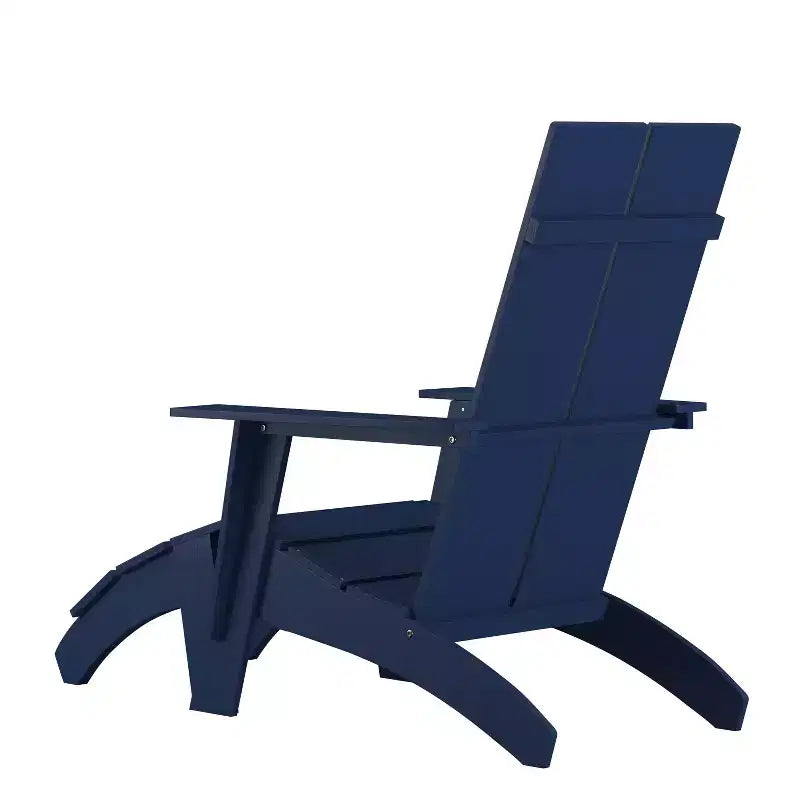 Chaise de patio Merrick Lane Adirondack moderne à lattes avec pouf assorti