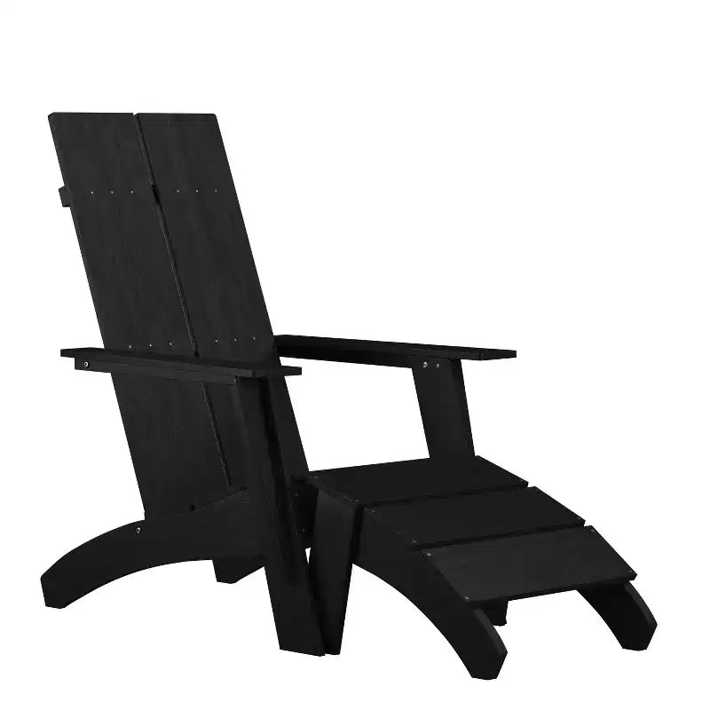 Chaise de patio Merrick Lane Adirondack moderne à lattes avec pouf assorti