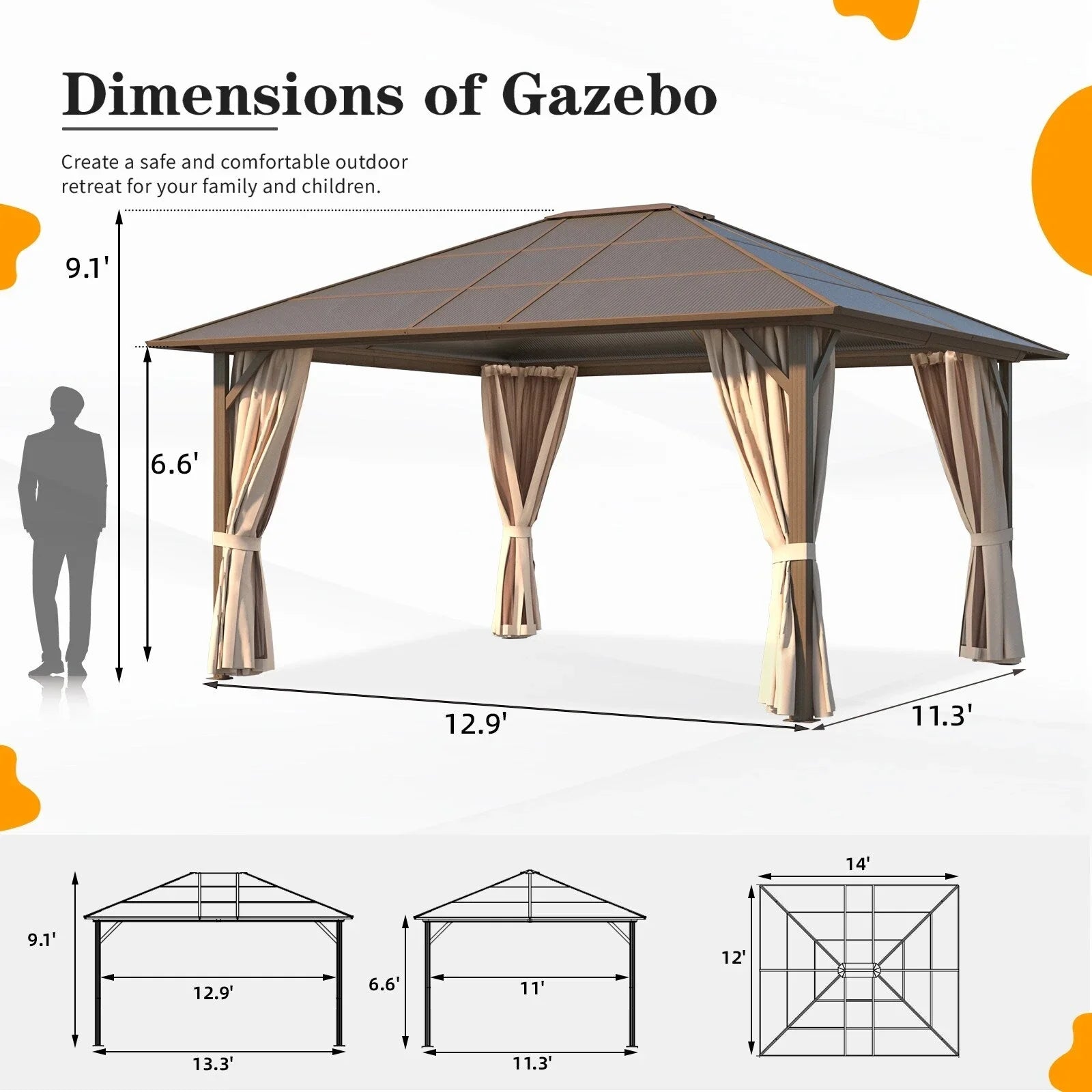 EROMMY Hardtop Gazebo,Outdoor Pergola with Double Roof & Netting & Curtains,Heavy Duty Canopy for Patio, Backyard, Pool party