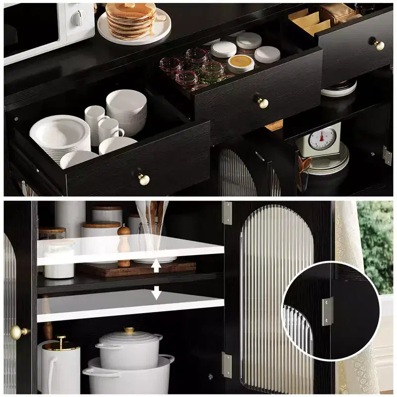 55 Inch Storage Cabinet Dining Narrow Buffet Sideboard Cabinet with 3 Drawers and 4 Doors for Kitchen, Dining Room, Living Room