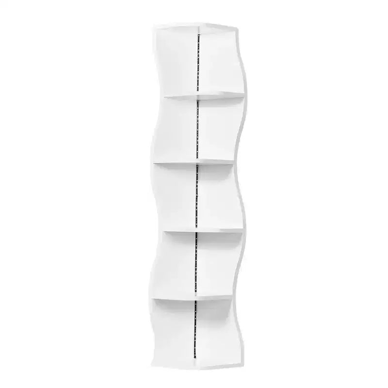 VECELO 5-Tier Wave Corner Shelf, Tall Vertical Storage Display Shelf for Small Spaces & Living Room, White