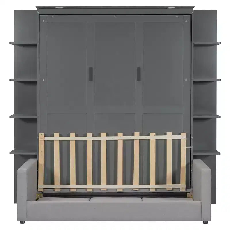 Whisen Modern Design Wood Frame Queen Size Murphy Bed Wall Bed with Sofa and Shelves