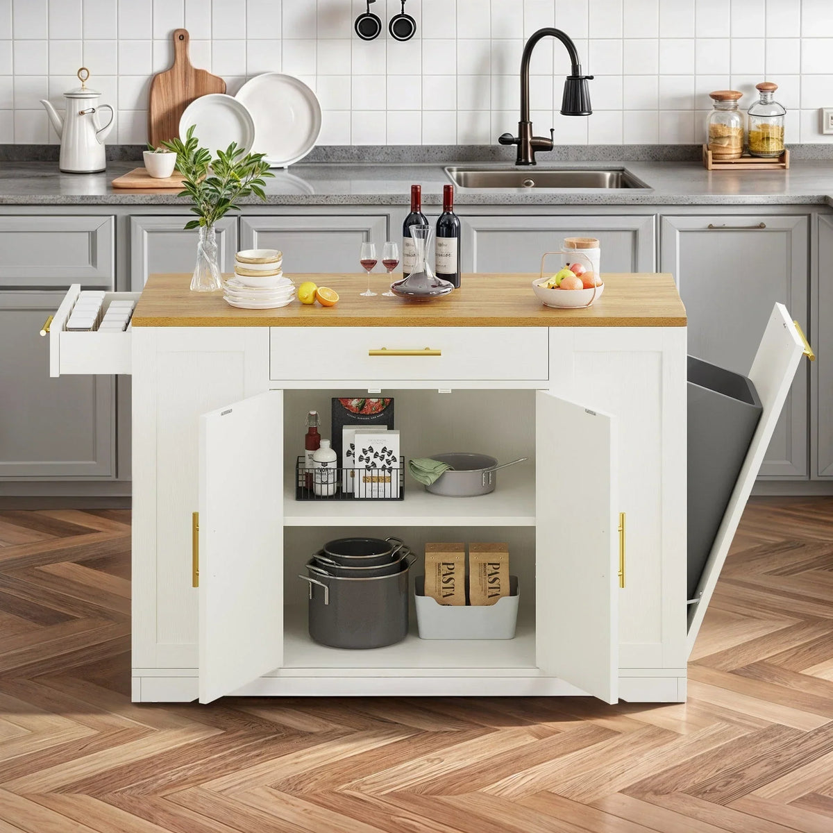 Moasis 53-inch Rolling Kitchen Island Storage Cabinet Portable Mobile Kitchen Cart