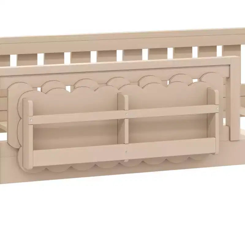 Twin and Full Size Kid Platform Bed Frame with Guardrail, Built-in Bookshelves and Storage Shelves