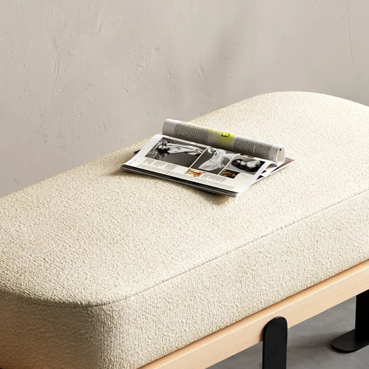 Modern Wooden Beige Upholstered Short Bench