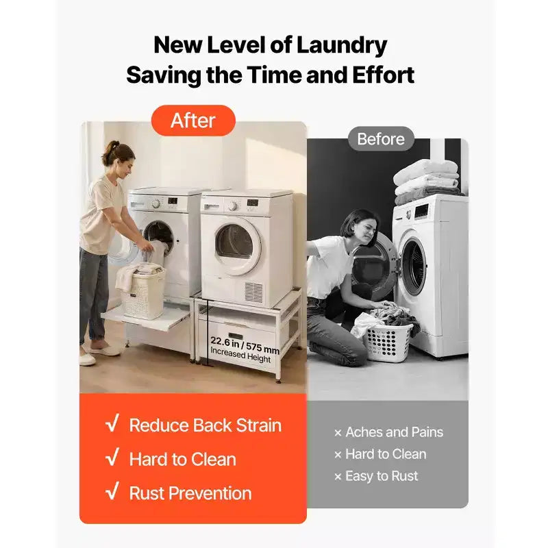 VEVOR Laundry Pedestal, 22.6 in Height, 29x29 in Washer and Dryer Pedestals with Pull-out Tray and Storage Space,800 lbs Load Capacity,Non-Slip,White