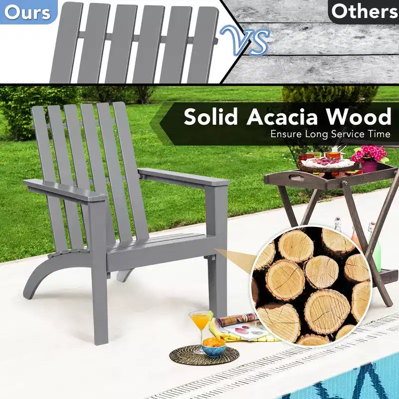 Costway Patio Adirondack Chair Acacia Wood Lounge Armrest Garden Deck White\Black\Gray