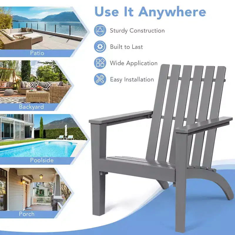 Costway Patio Adirondack Chair Acacia Wood Lounge Armrest Garden Deck White\Black\Gray