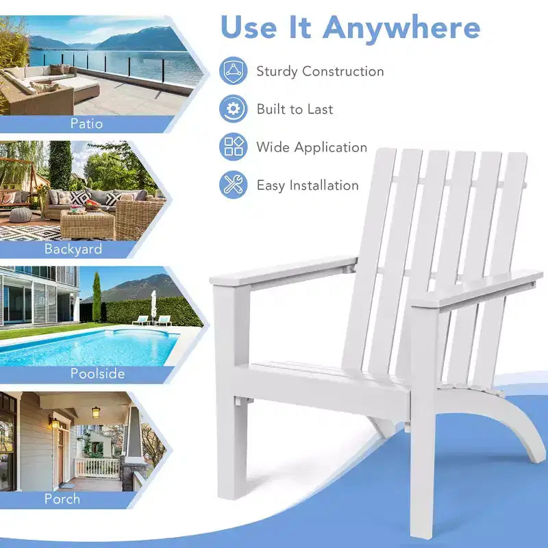 Costway Patio Adirondack Chair Acacia Wood Lounge Armrest Garden Deck White\Black\Gray