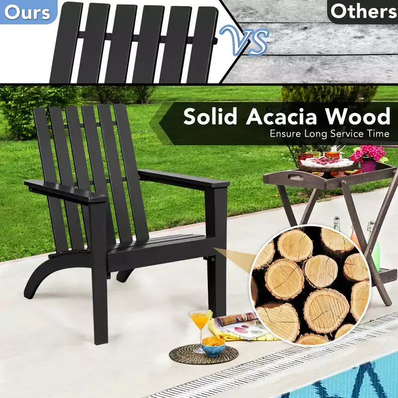 Costway Patio Adirondack Chair Acacia Wood Lounge Armrest Garden Deck White\Black\Gray