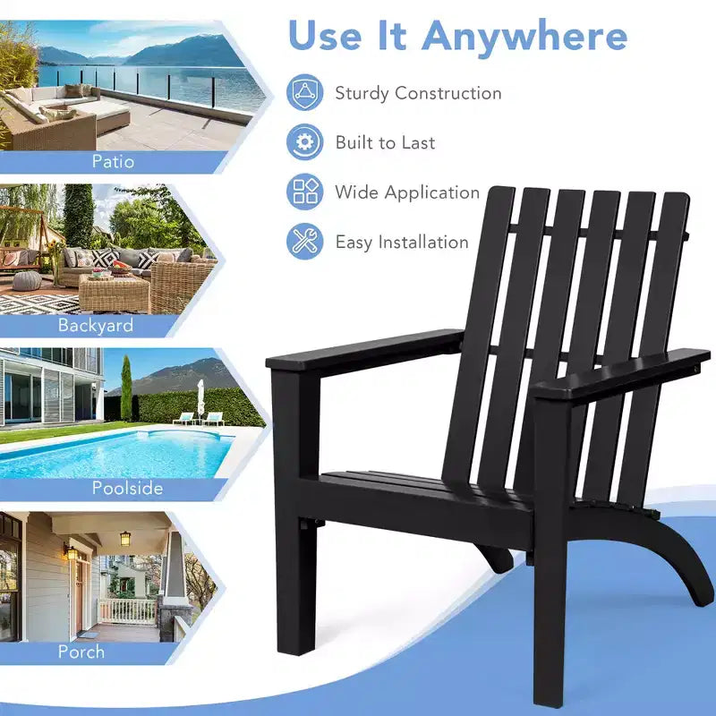 Costway Patio Adirondack Chair Acacia Wood Lounge Armrest Garden Deck White\Black\Gray