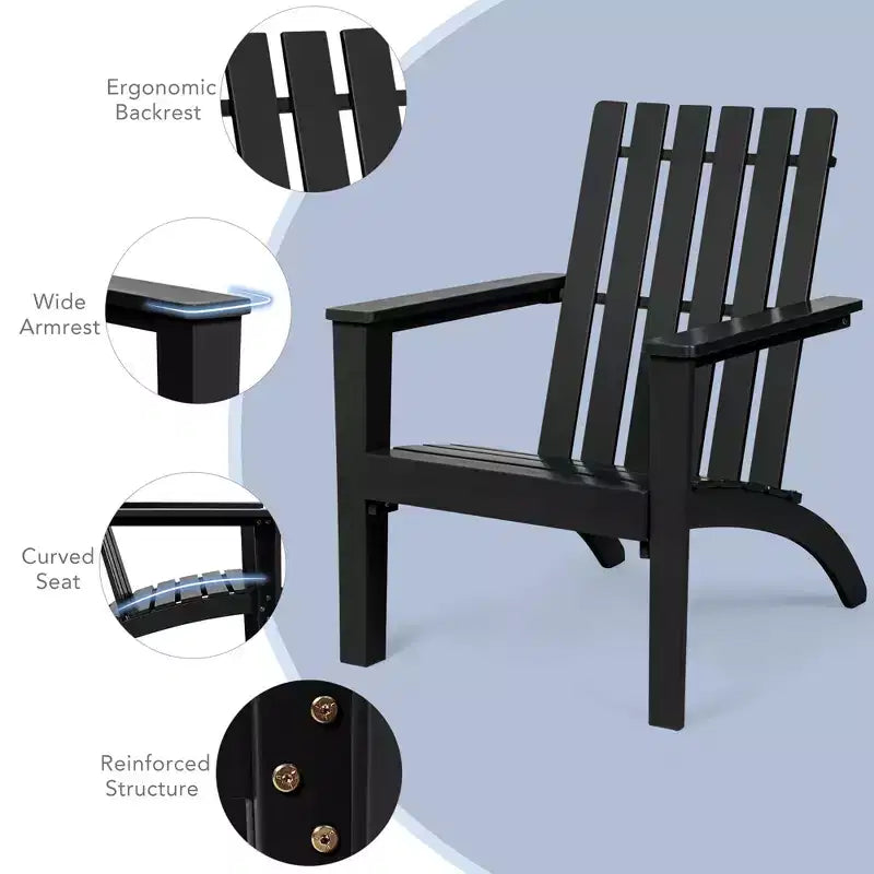 Costway Patio Adirondack Chair Acacia Wood Lounge Armrest Garden Deck White\Black\Gray