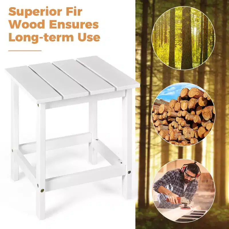 Costway 2PCS Patio Adirondack Chair Side Table Set Solid Wood Garden Deck White