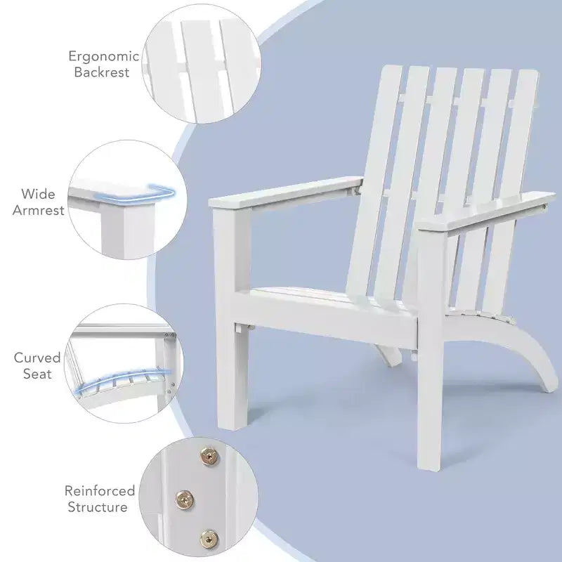 Costway 2PCS Patio Adirondack Chair Side Table Set Solid Wood Garden Deck White