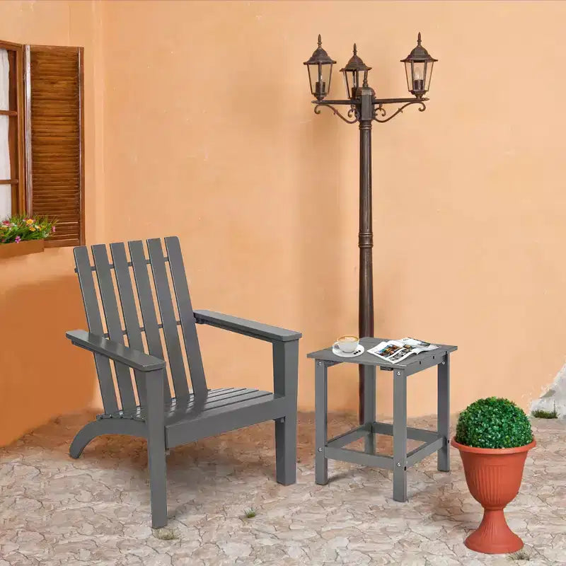 Costway 2PCS Patio Adirondack Chair Side Table Set Solid Wood Garden Deck Grey