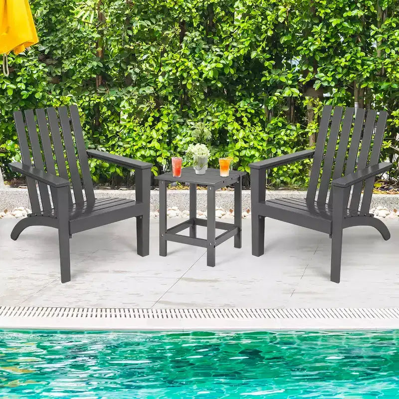 Costway 2PCS Patio Adirondack Chair Side Table Set Solid Wood Garden Deck Grey