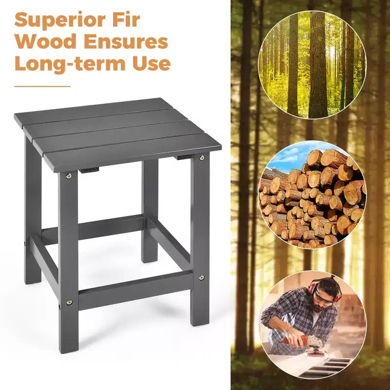 Costway 2PCS Patio Adirondack Chair Side Table Set Solid Wood Garden Deck Grey