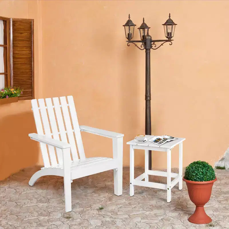 Costway Ensemble 3 Pièces Chaise Adirondack Patio Table d'appoint Bois Massif Jardin Terrasse Blanc
