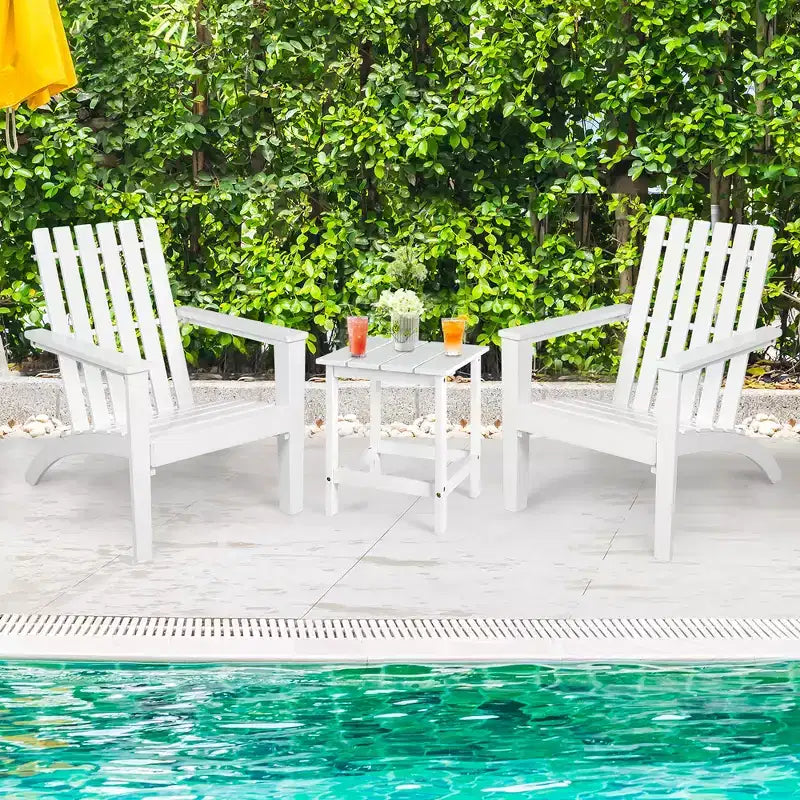 Costway Ensemble 3 Pièces Chaise Adirondack Patio Table d'appoint Bois Massif Jardin Terrasse Blanc