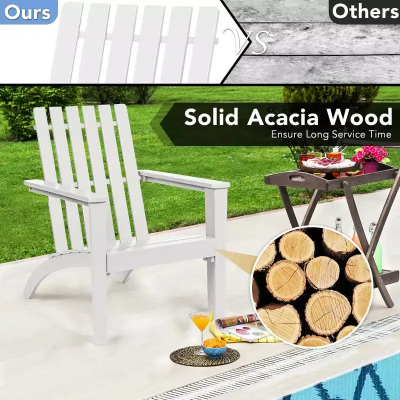 Costway Ensemble 3 Pièces Chaise Adirondack Patio Table d'appoint Bois Massif Jardin Terrasse Blanc