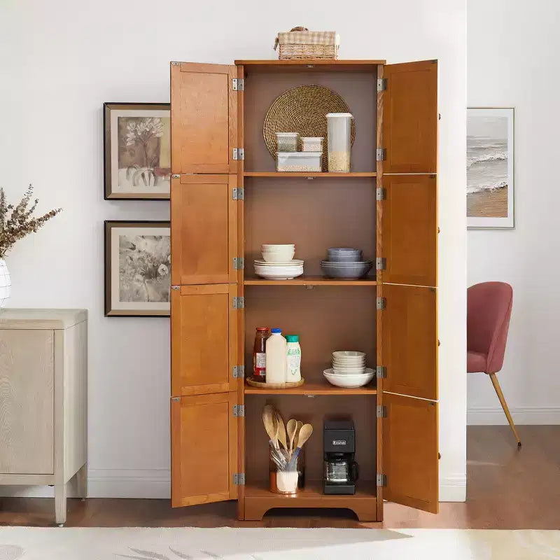 72-Inch Tall Storage Cabinet with 8 Doors and 4 Shelves for Living Room, Kitchen, or Office