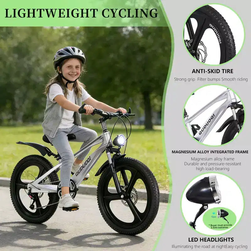 NAYSAYE 20 Inch Kids Mountain Bike with 7-Speed Drivetrain and Magnesium Alloy Frame for Boys and Girls Ages 8-12, 57.09*21.65*29.92