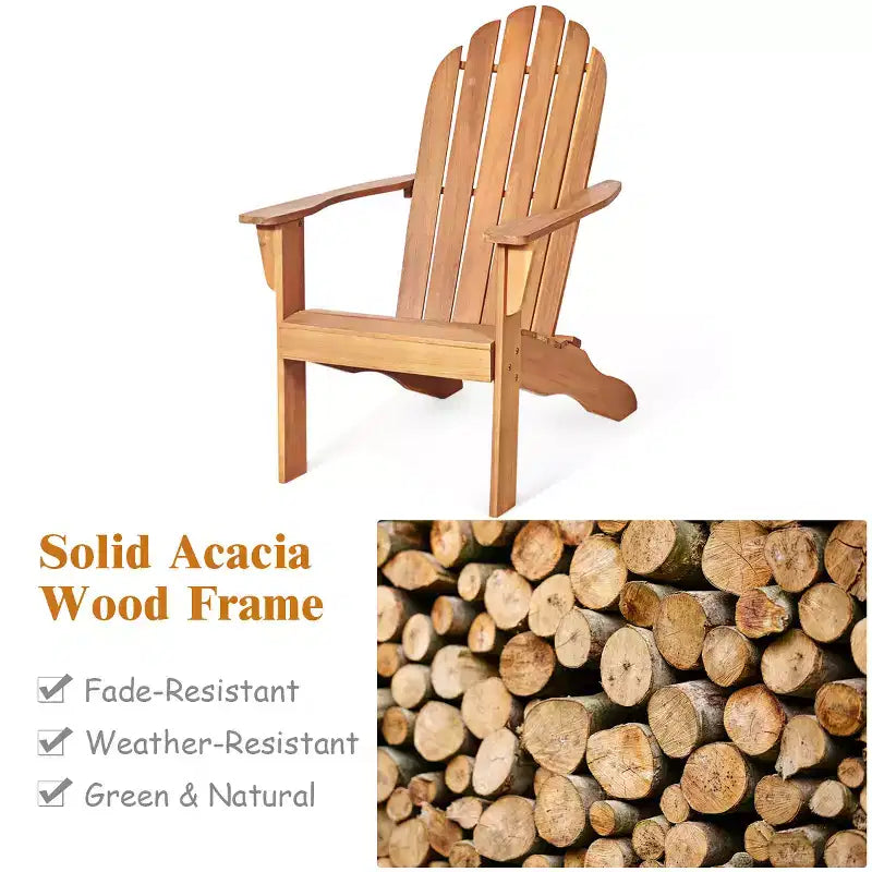 Costway Outdoor Adirondack Chair Solid Wood sturdy Patio Garden Furniture GrayNaturalWhite