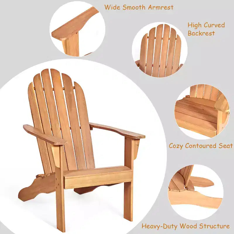 Costway Outdoor Adirondack Chair Solid Wood sturdy Patio Garden Furniture GrayNaturalWhite