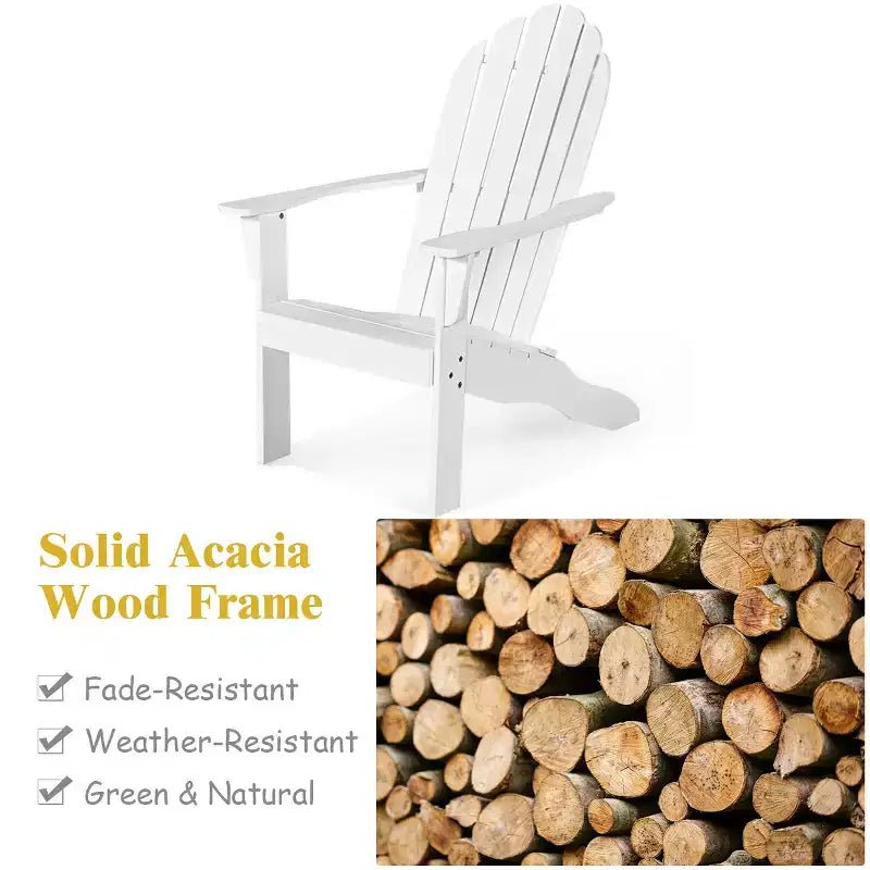 Costway Outdoor Adirondack Chair Solid Wood sturdy Patio Garden Furniture GrayNaturalWhite