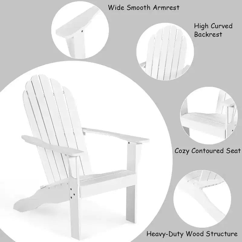 Costway Outdoor Adirondack Chair Solid Wood sturdy Patio Garden Furniture GrayNaturalWhite